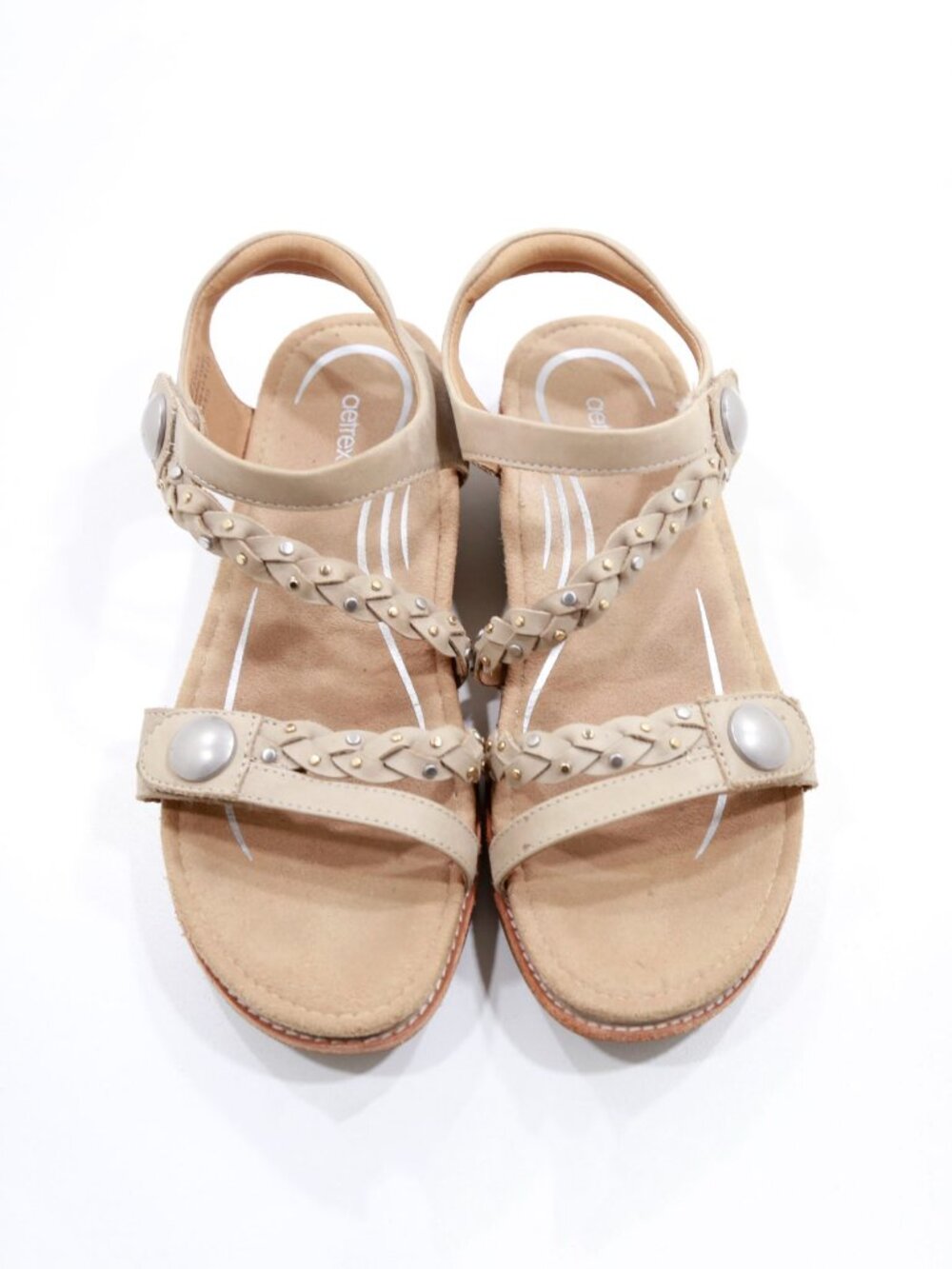Aetrex Jenn Beige Leather Flat Adjustable Strappy Sandals - 7.5/EU 38 - Picture 6 of 7